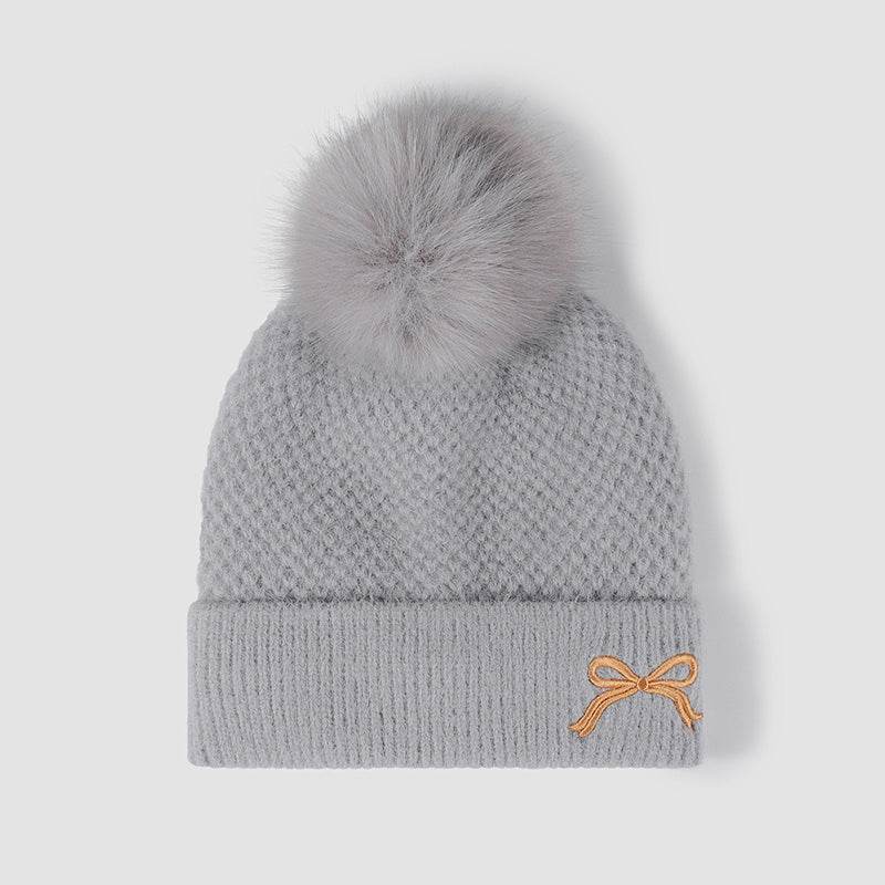 Thermal Bow Knit Hat with Pompom - Hovatok