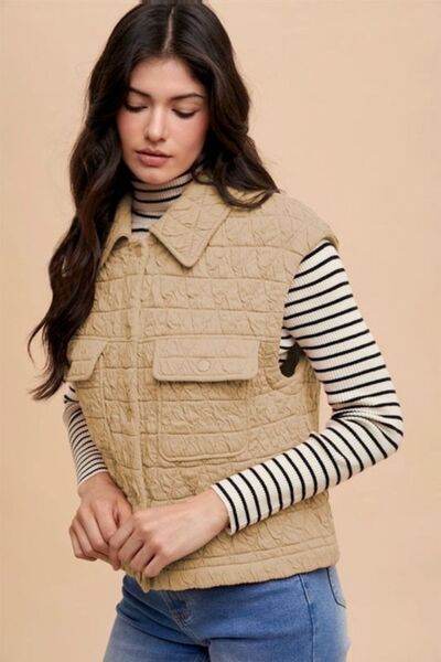Annie Wear Texture Quilted Snap Down Vest Coat - Hovatok