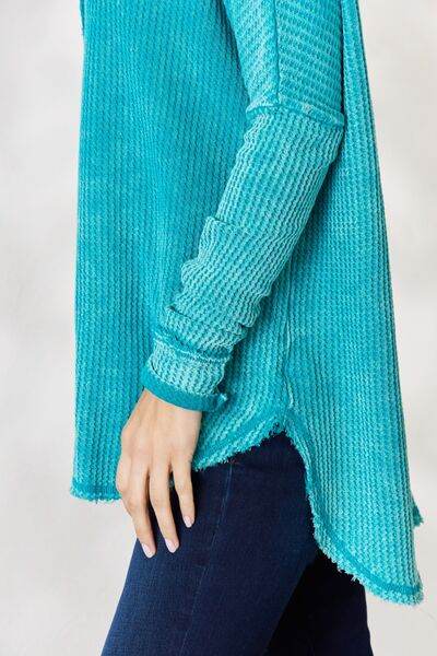Zenana Oversized Washed Waffle Long Sleeve Top - Hovatok