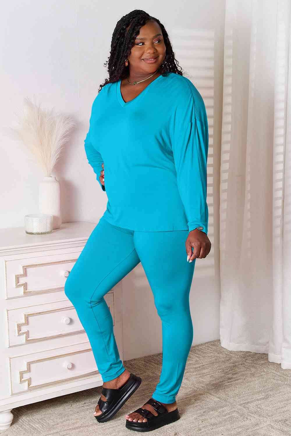 Basic Bae Full Size V-Neck Soft Rayon Long Sleeve Top and Pants Lounge Set - Hovatok