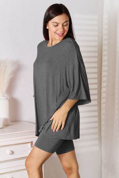 Basic Bae Full Size Soft Rayon Three-Quarter Sleeve Top and Shorts Set - Hovatok