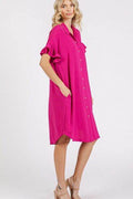 Mittoshop Button Down Flounce Sleeve Dress with Pockets - Hovatok