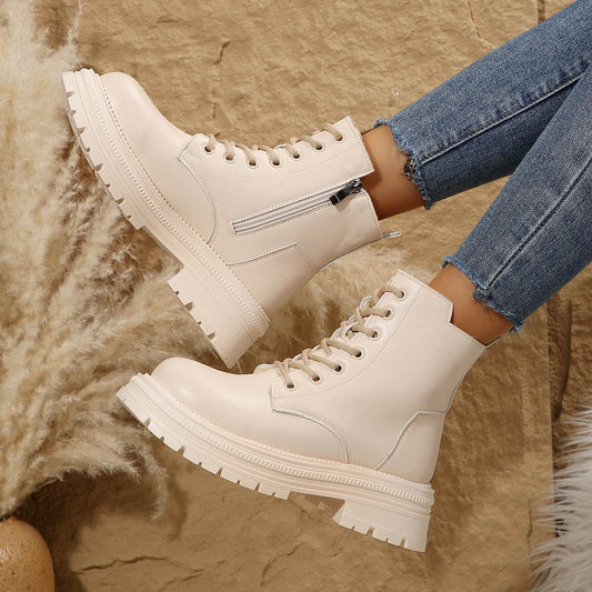 Lace Up Platform Boots with Side Zip - Hovatok