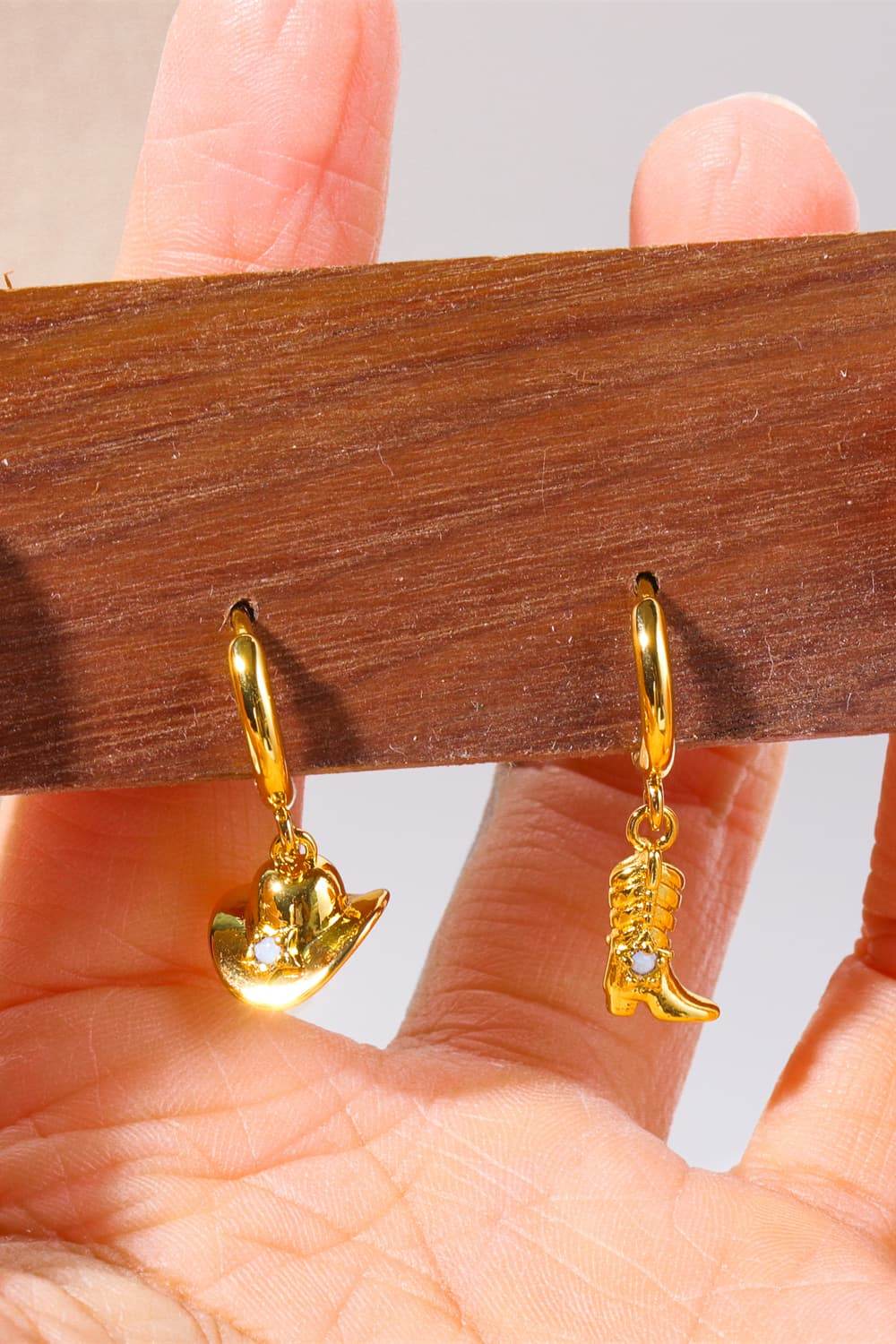 Hat & Boot Shape Asymmetrical Copper 14K Gold Plated Earrings - Hovatok