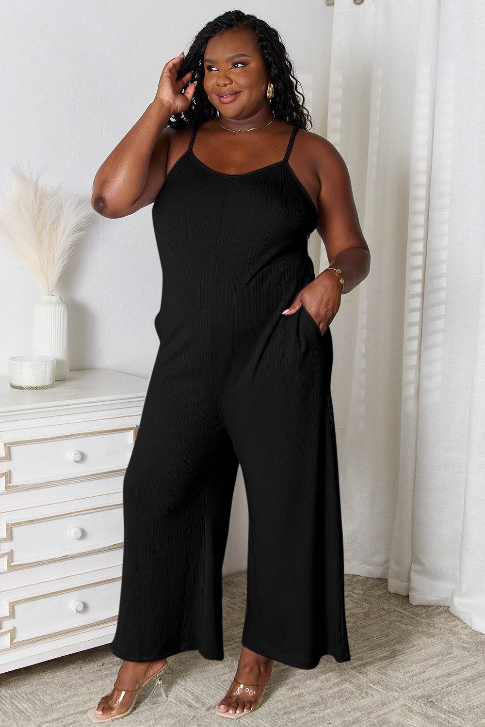Basic Bae Full Size Spaghetti Strap V-Neck Jumpsuit - Hovatok