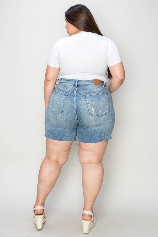 Judy Blue Full Size High Waist Rhinestone Decor Denim Shorts - Hovatok