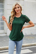 Smocked Round Neck Short Sleeve T-Shirt - Hovatok
