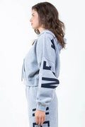 American Bazi Letter Graphic Long Sleeve Drawstring Cropped Hoodie - Hovatok