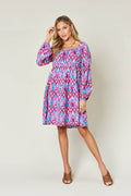Double Take Full Size Printed Long Sleeve Dress - Hovatok
