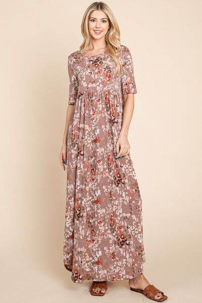 BOMBOM Printed Shirred Maxi Dress - Hovatok