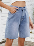 Washed Raw Hem Denim Shorts - Hovatok