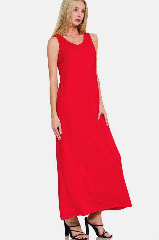Zenana Scoop Neck Wide Strap Tank Dress - Hovatok