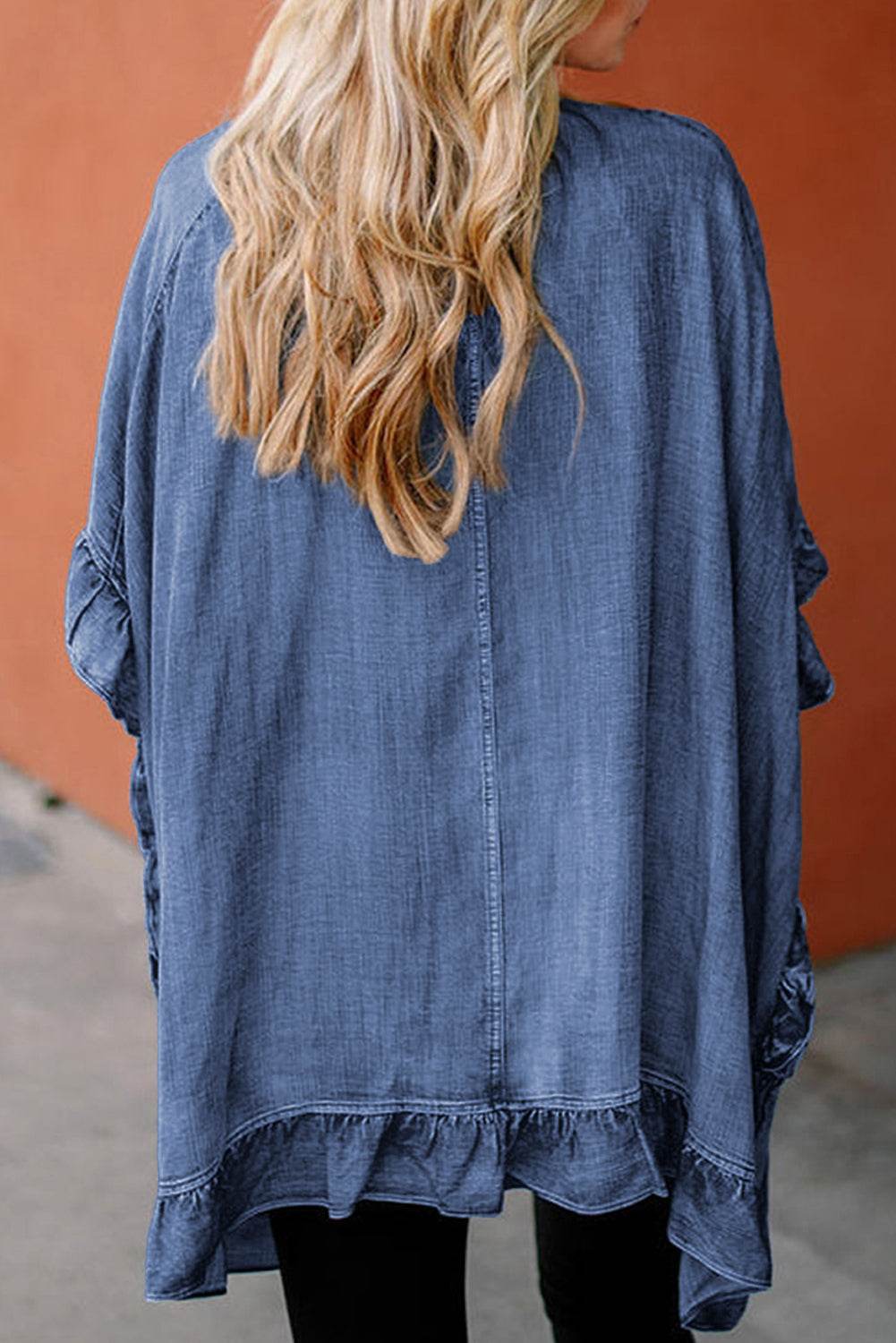 Ruffled Open Front Denim Top - Hovatok