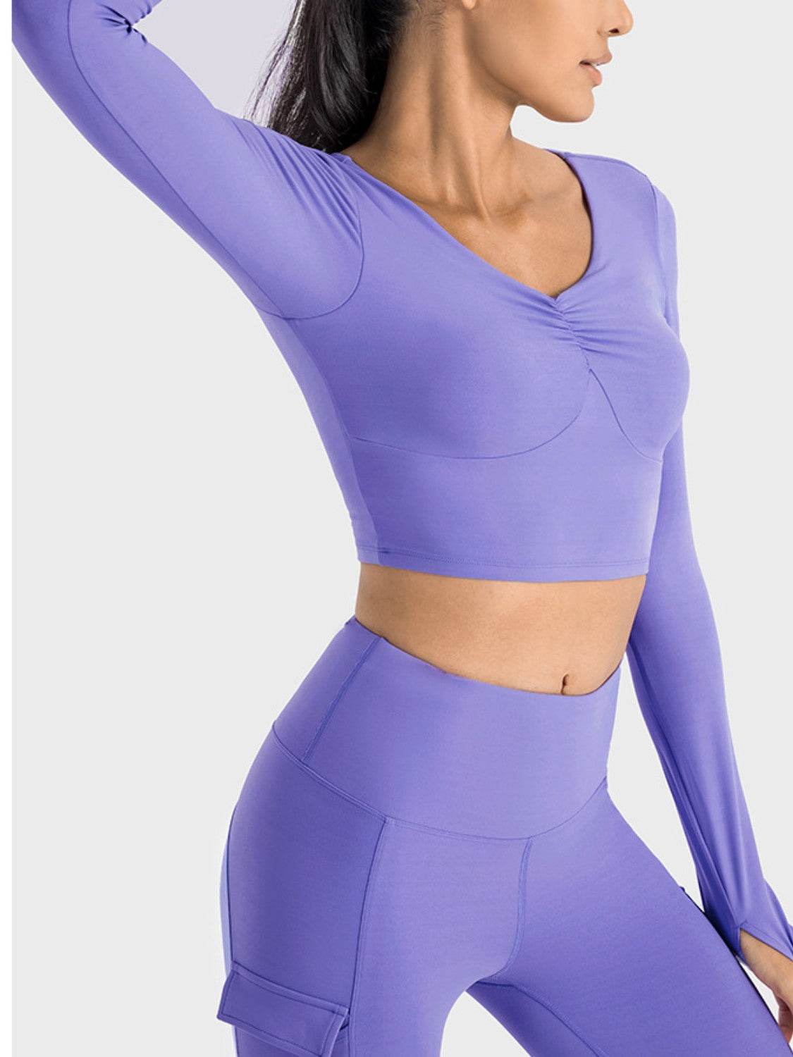 Millennia Ruched Cropped Long Sleeve Sports Top - Hovatok