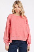 Mittoshop Side Slit Exposed Seam Round Neck Sweatshirt - Hovatok