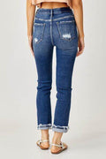 Risen Full Size High-Rise Frayed Cuffed Straight Jeans - Hovatok