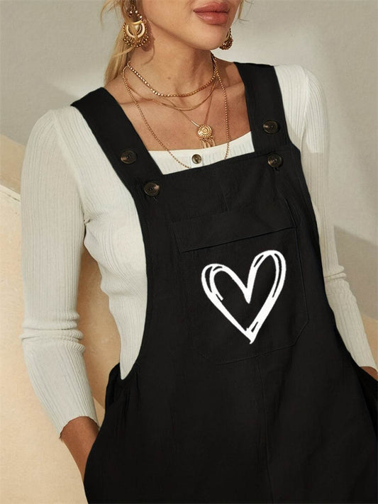 Heart Square Neck Wide Strap Overalls - Hovatok