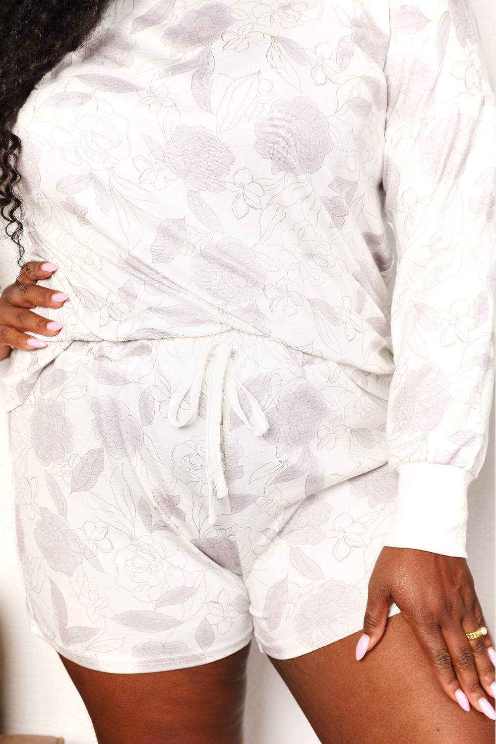 Double Take Floral Long Sleeve Top and Shorts Loungewear Set - Hovatok