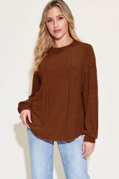 Basic Bae Full Size Ribbed Round Neck Long Sleeve T-Shirt - Hovatok
