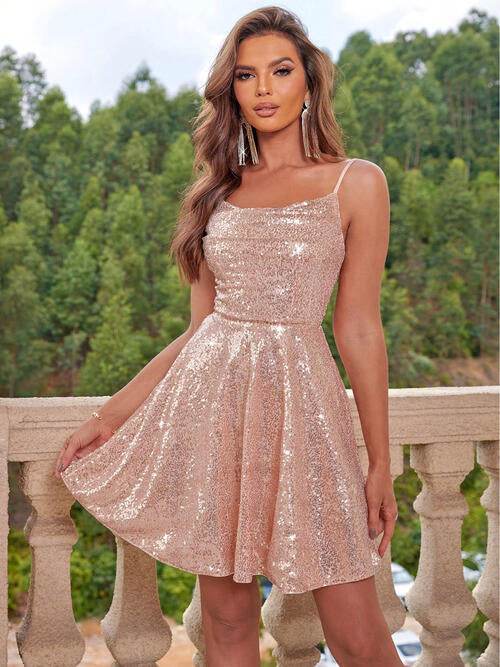 Sequin Tie Back Cami Dress - Hovatok