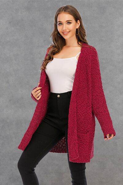 Angel Wings Pocketed Open Front Long Sleeve Cardigan - Hovatok