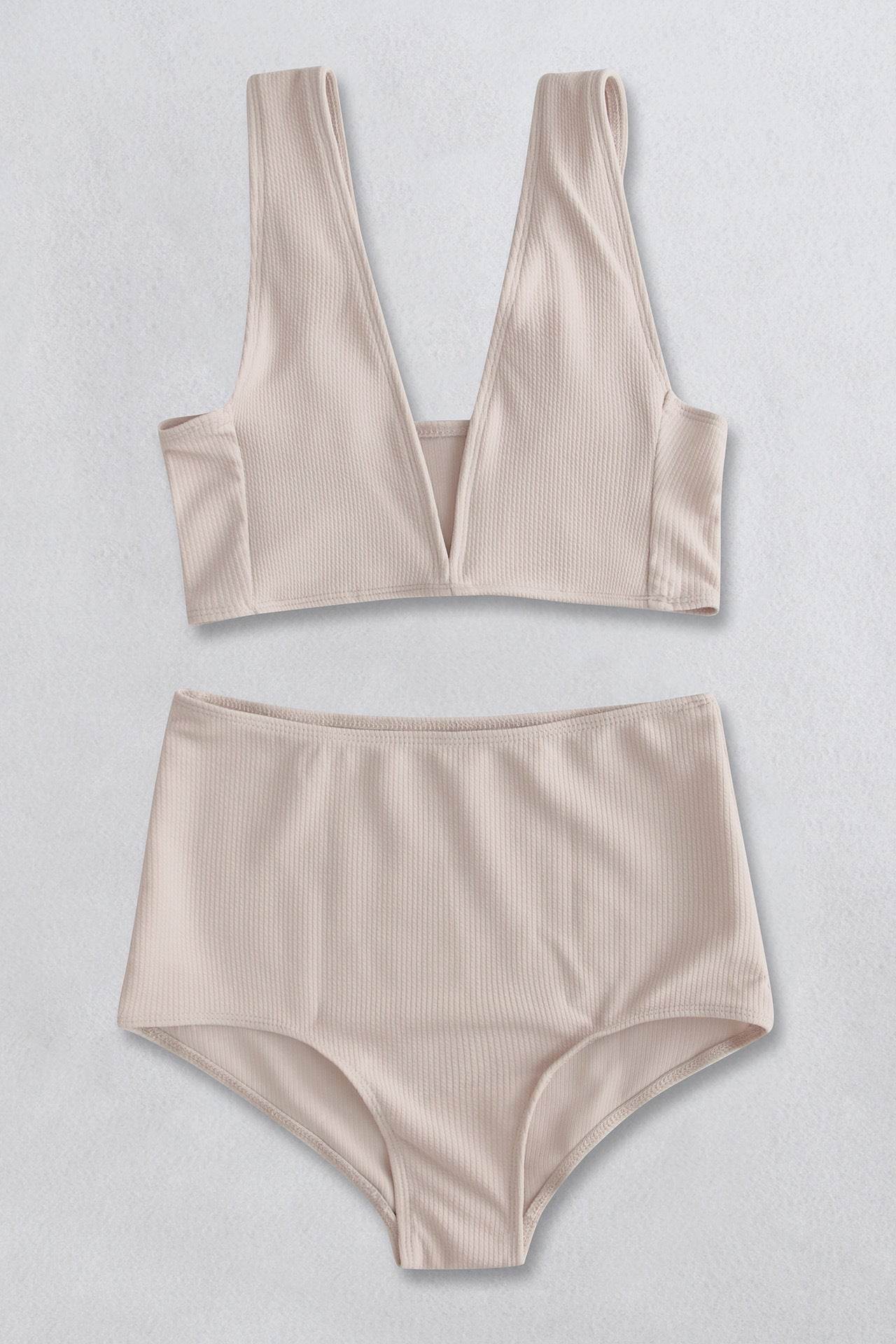 Ribbed V-Neck Bikini Set - Hovatok