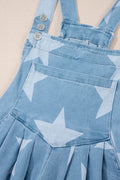 Star Print Square Neck Denim Overalls - Hovatok