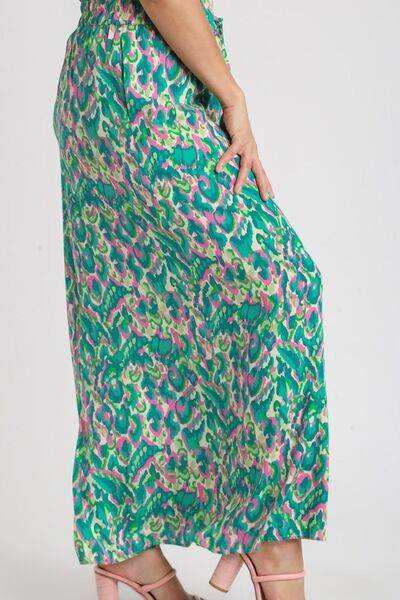 Umgee Full Size Mixed Print High Waist Wide Leg Pants Plus Size - Hovatok