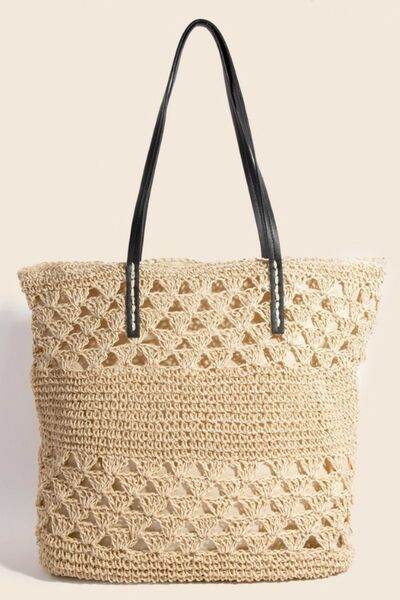 Fame Faux Leather Handle Knitted Tote Bag - Hovatok
