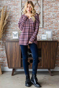 Heimish Full Size Plaid V-Neck Long Sleeve Top - Hovatok