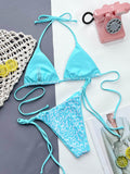 Leopard Print Halter Neck Tie Side Bikini Set - Hovatok
