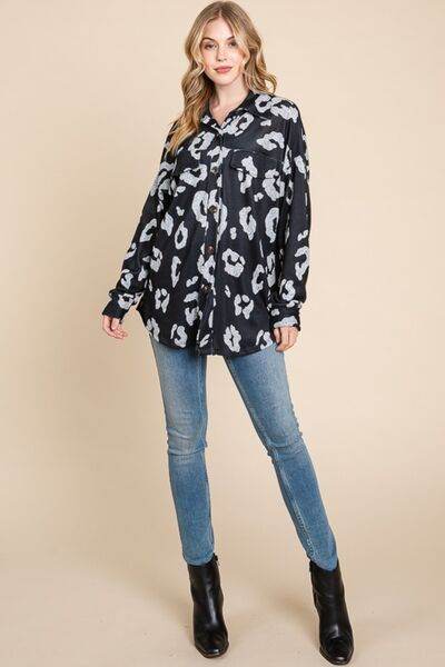 BOMBOM Animal Print Button Up Knit Shacket - Hovatok