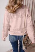 Openwork V-Neck Long Sleeve Sweater - Hovatok