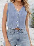 V-Neck Button Down Denim Vest - Hovatok