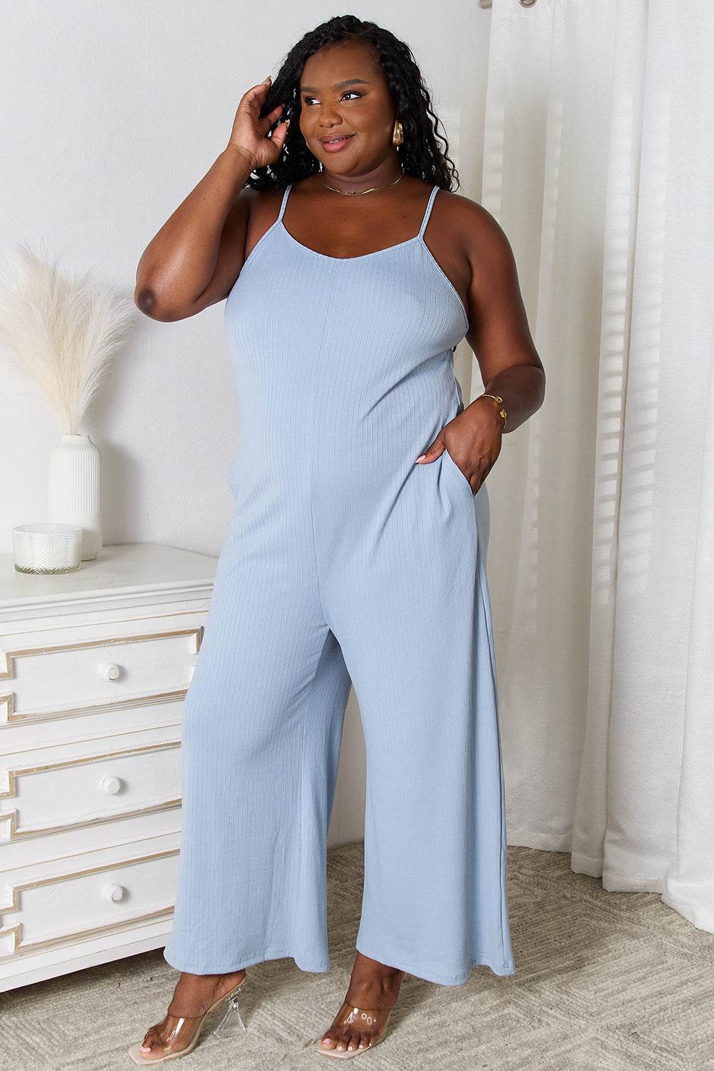 Basic Bae Full Size Spaghetti Strap V-Neck Jumpsuit - Hovatok