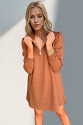 Double Take Textured Quarter Zip Long Sleeve Dress - Hovatok