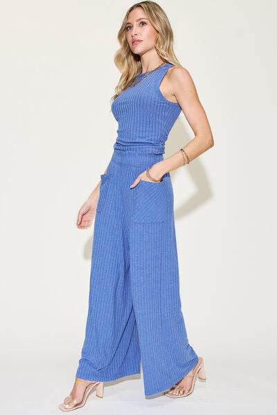 Basic Bae Full Size Ribbed Tank and Wide Leg Pants Set - Hovatok