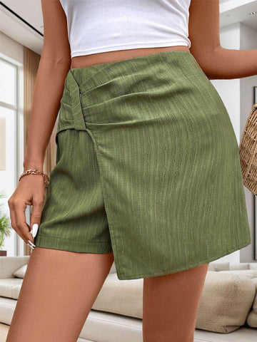 Perfee Ruched High Rise Shorts with Back Zipper - Hovatok