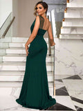 Rhinestone One-Shoulder Formal Dress - Hovatok