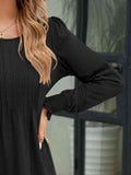Smocked Round Neck Lantern Sleeve Blouse - Hovatok
