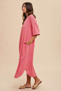 Annie Wear Striped Round Neck Terry Midi Dress - Hovatok