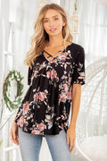 Heimish Full Size Crisscross Neck Floral Babydoll Top Plus Size - Hovatok