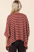 Mittoshop Texture Striped Print Round Neck Dolman Sleeve Top - Hovatok