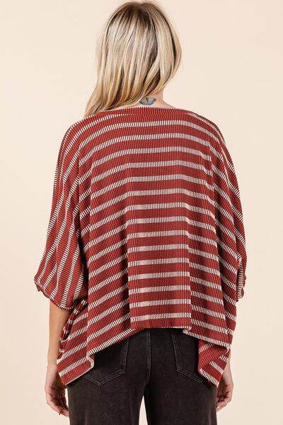 Mittoshop Texture Striped Print Round Neck Dolman Sleeve Top - Hovatok