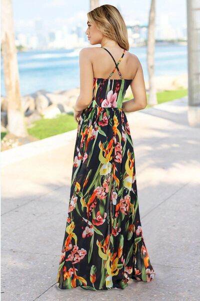 Crisscross Printed Surplice Cami Dress - Hovatok