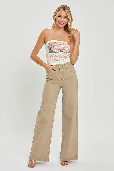 RISEN Full Size Tummy Control High Rise Wide Leg Jeans Plus Size - Hovatok