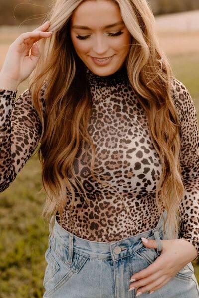 Turtleneck Leopard Long Sleeve Bodysuit - Hovatok