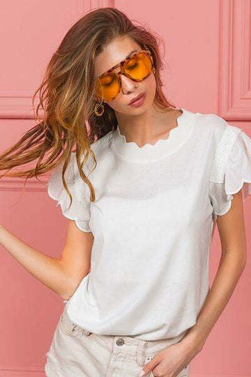BiBi Scallop Edged Lace Trim Top - Hovatok