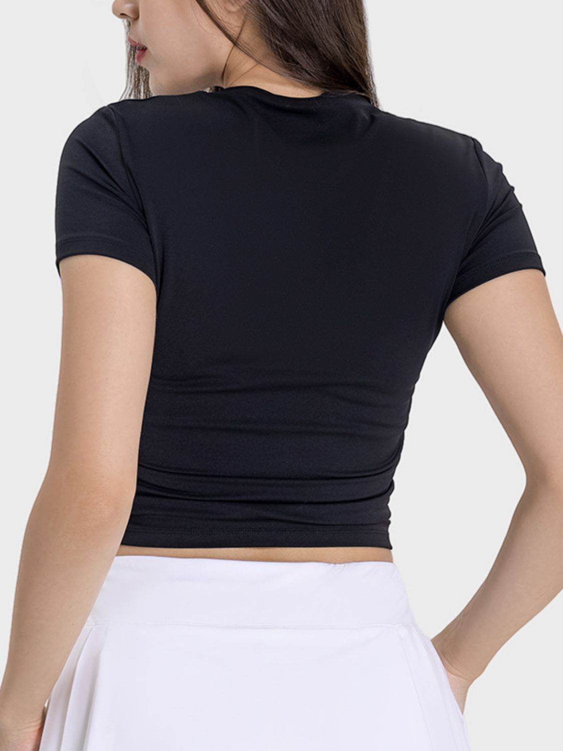 Millennia Ruched Round Neck Short Sleeve Active T-Shirt - Hovatok