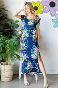 Heimish Full Size Floral Short Sleeve Slit Dress - Hovatok